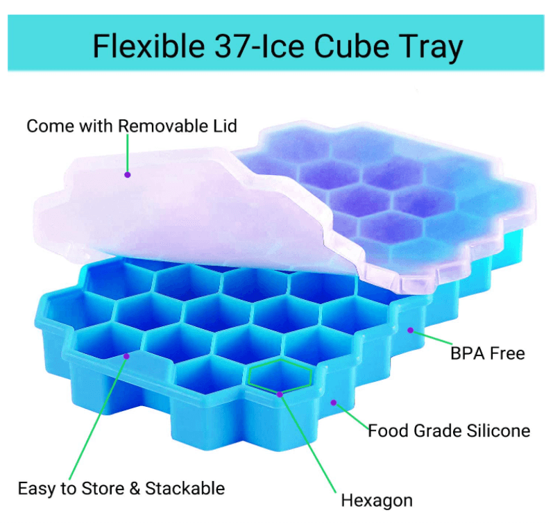 Hot Sale Food Grade 37 Cubes Silicone Ice Cube Tray Honeycomb Ice Mold with Lids thumbnail 3