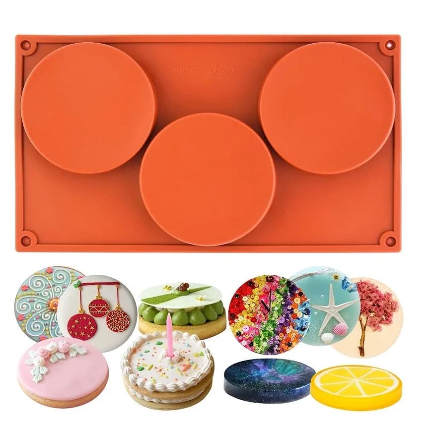 Food Grade 3 Holes Round Biscuits Silicone  Baking Cookie Cake Mold