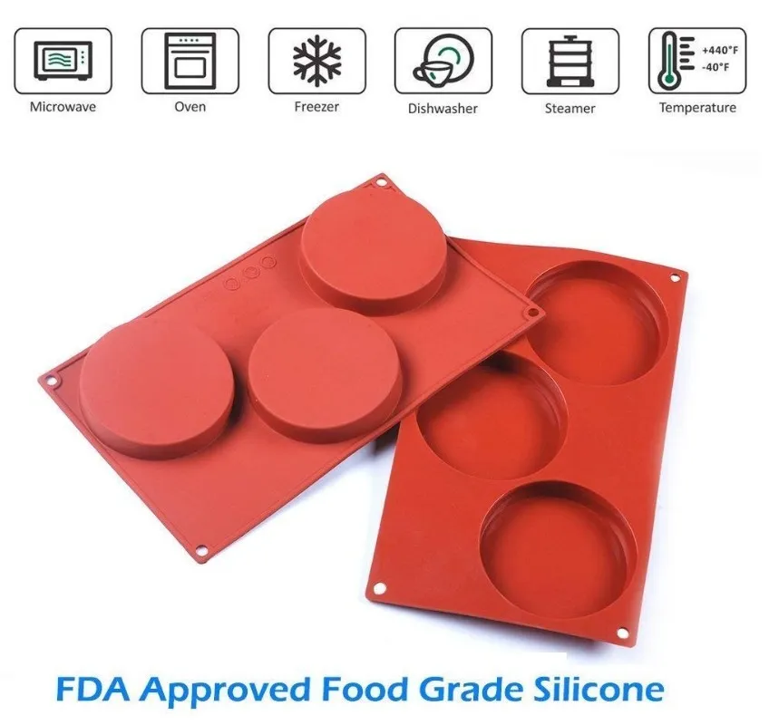 Food Grade 3 Holes Round Biscuits Silicone  Baking Cookie Cake Mold thumbnail 3