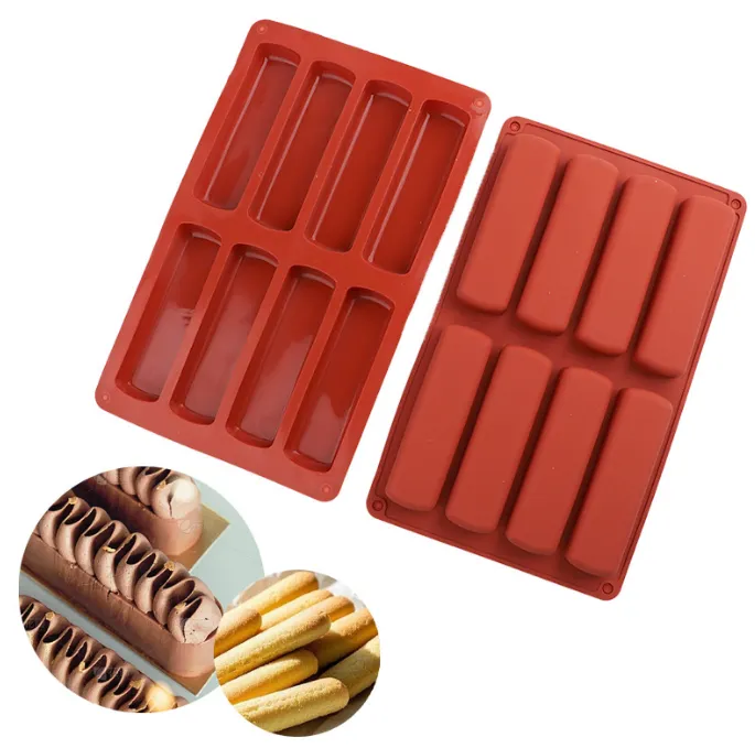 8-Cavity Tiramisu Finger Cookie Mold Food-Grade Silicone Home Use Baking Tool 