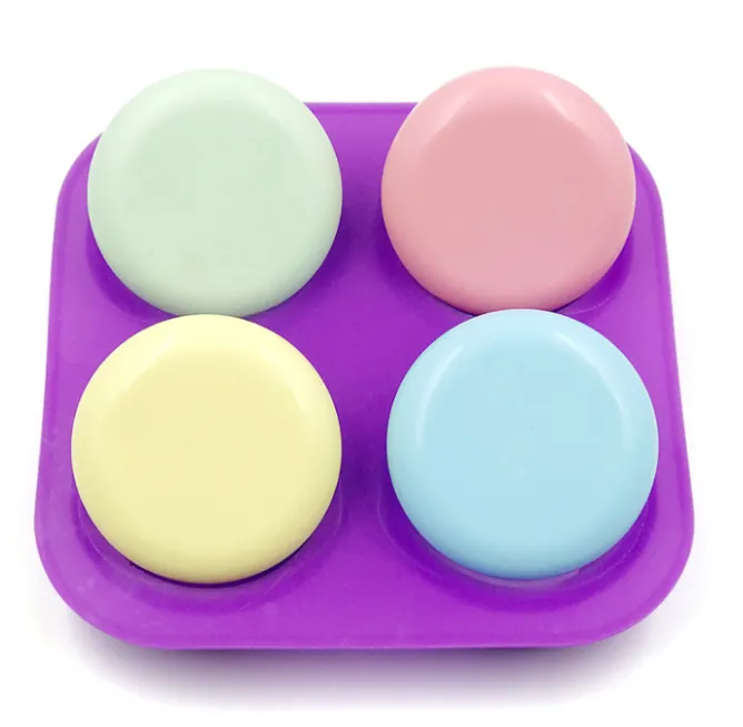 4 Cavity Round Baking Mould Circles Silicone Handmade Soap Making Molds thumbnail 3