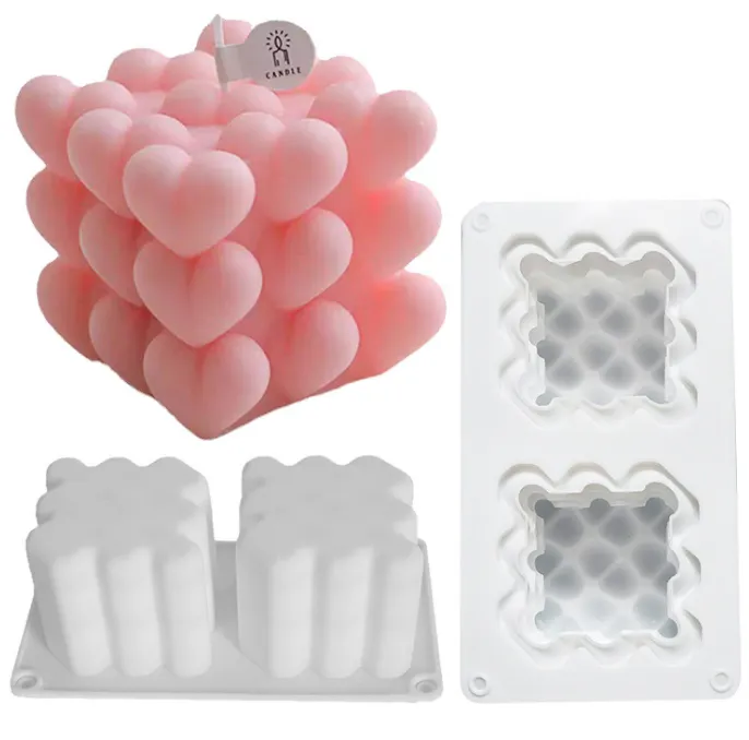 2 Cavity Mousse Cake Molds 3D Magic Square Bubble Cube Silicone Candle Mold thumbnail 3