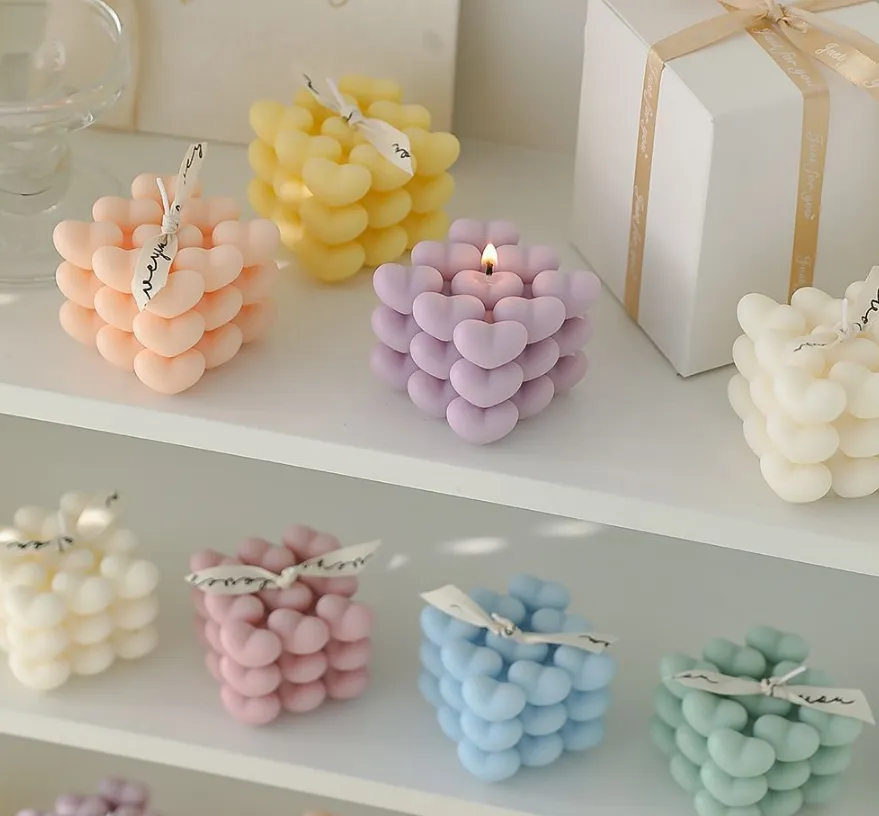 2 Cavity Mousse Cake Molds 3D Magic Square Bubble Cube Silicone Candle Mold thumbnail 5