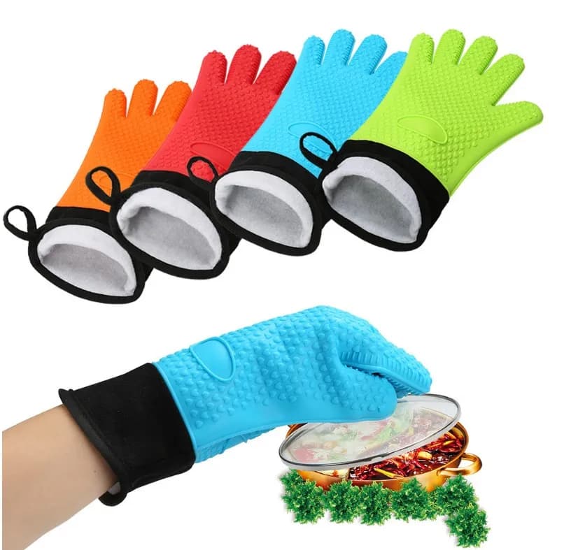Silicone Gloves Heat Resistant Double Oven Mitts for Kitchen Cooking BBQ Baking