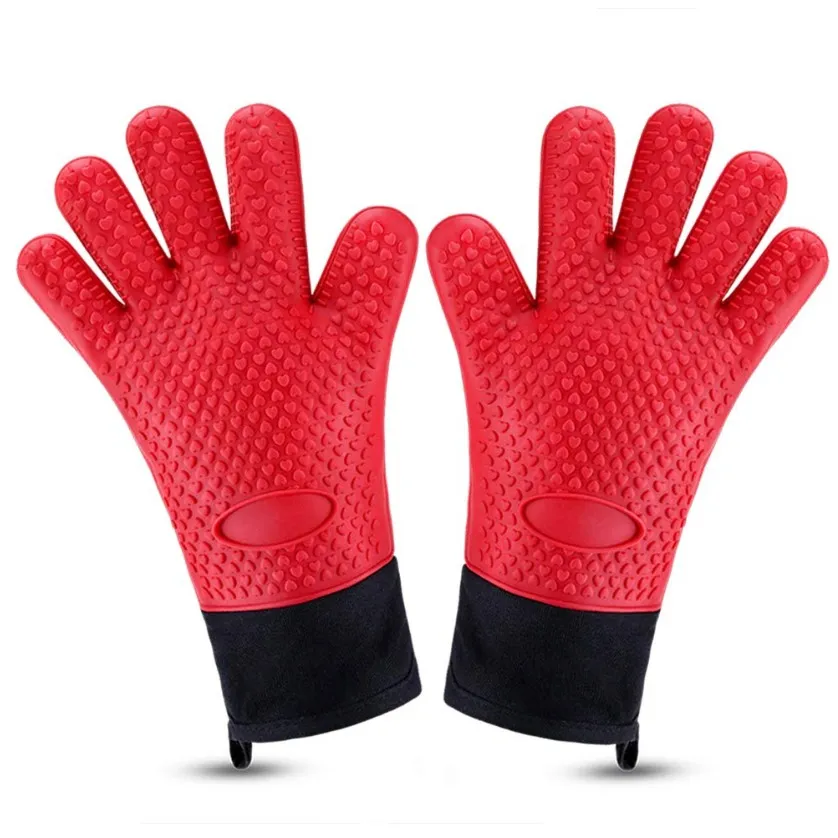 Silicone Gloves Heat Resistant Double Oven Mitts for Kitchen Cooking BBQ Baking thumbnail 6