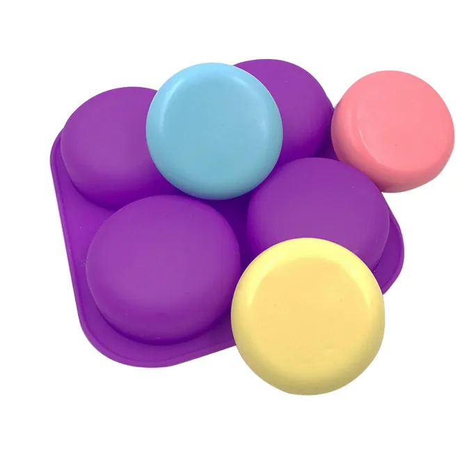 4 Cavity Round Baking Mould Circles Silicone Handmade Soap Making Molds - Image 1