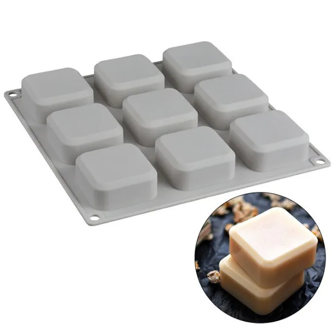 9-Cavity Square DIY Handmade Silicone Soap Mold - Image 1