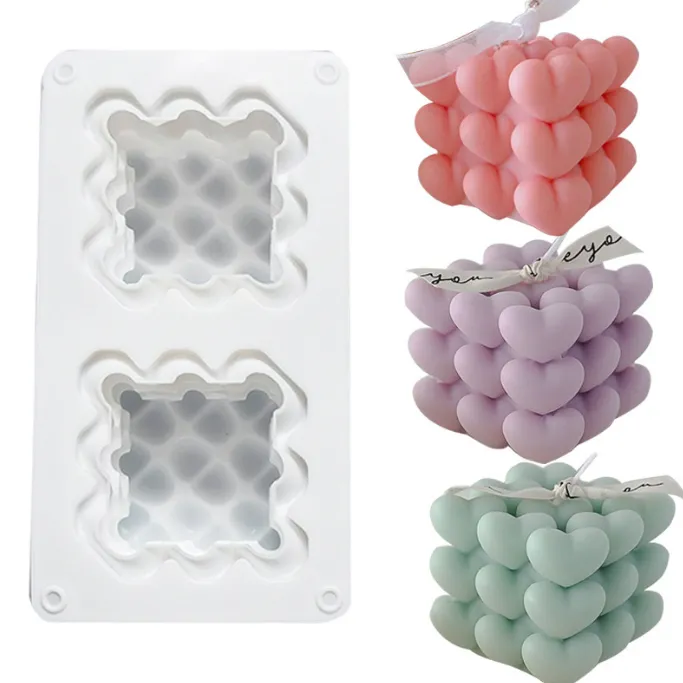 2 Cavity Mousse Cake Molds 3D Magic Square Bubble Cube Silicone Candle Mold - Image 1